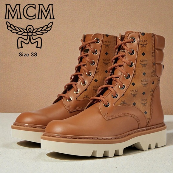 MCM Shoes - New MCM Women’s Motor Visetos Lace-Up Boots